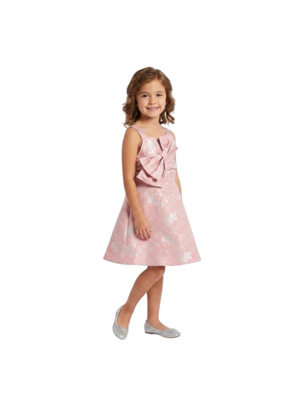 Tahari Girl Pink Jacquard Bow Dress Size 6 Holiday Easter Flower Girl